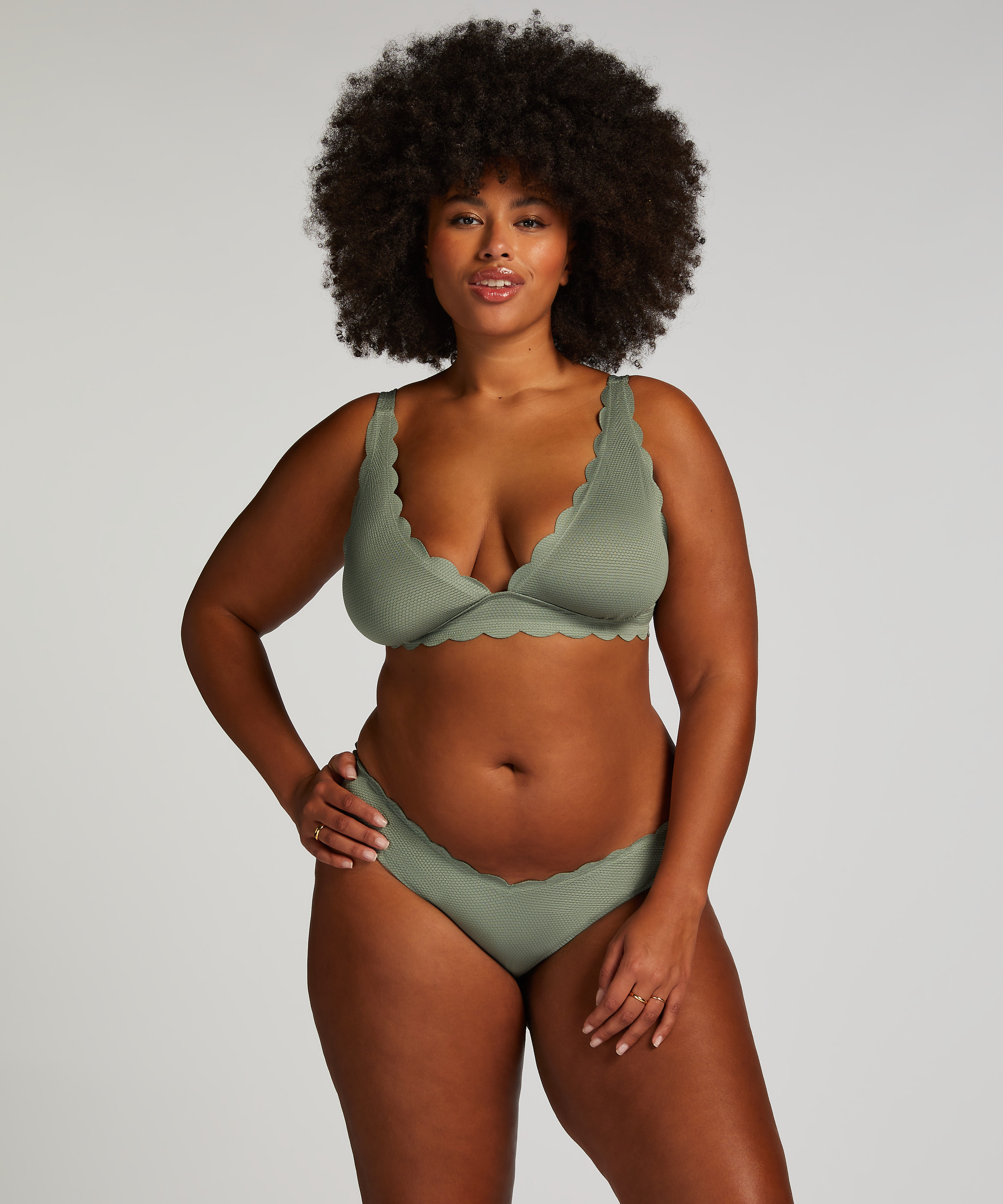 Scallop triangle bikini top, Green, main