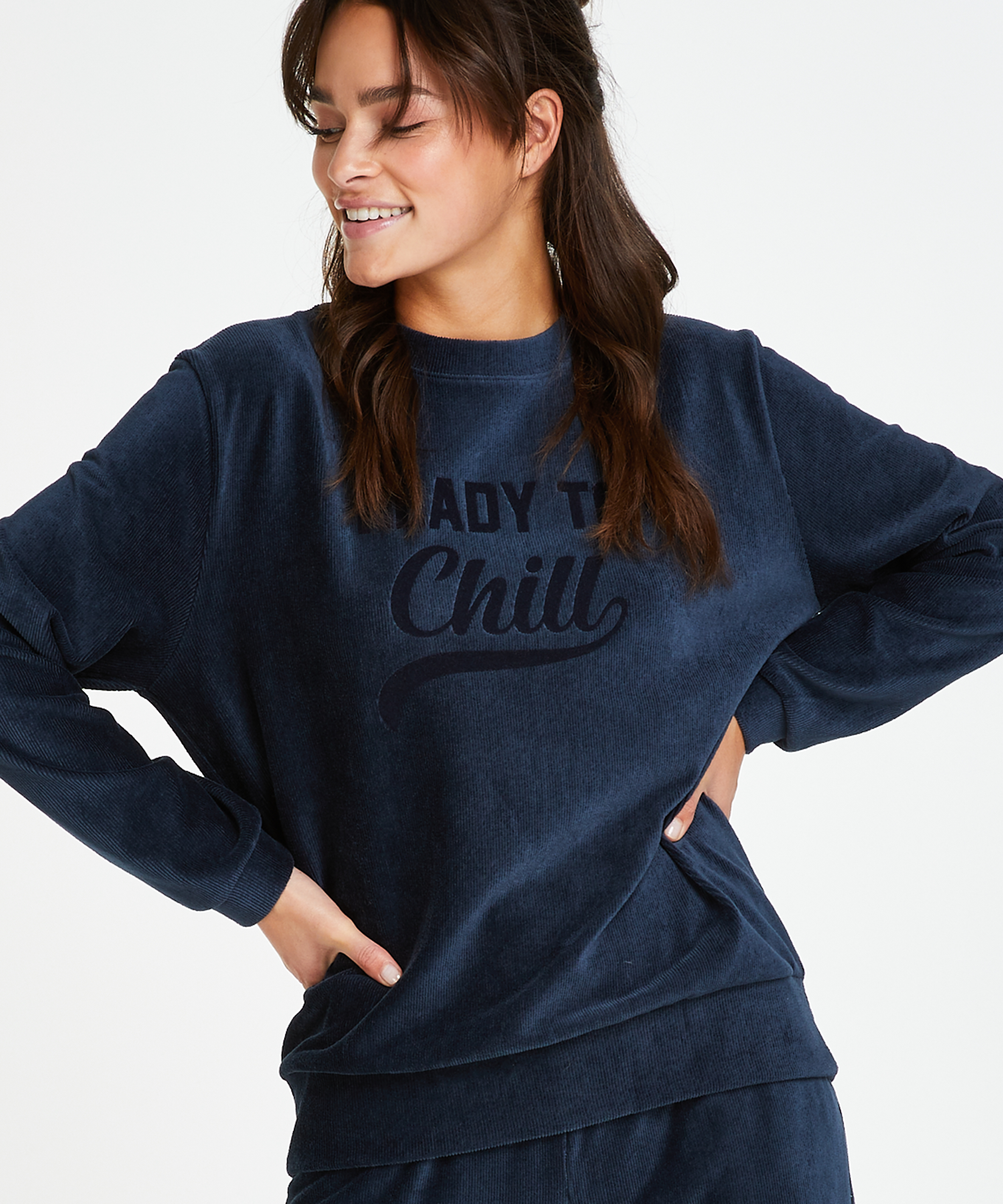 Long-sleeved velvet top, Blue, main