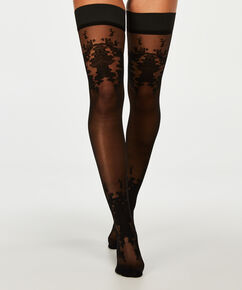 20 Denier Floral stay-ups, Black