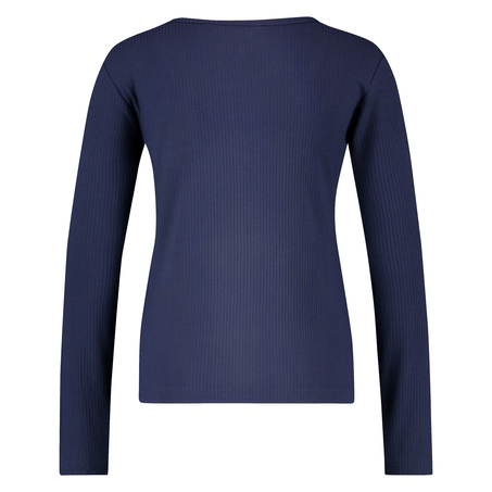 Long-sleeved pyjama top rib keyhole, Blue