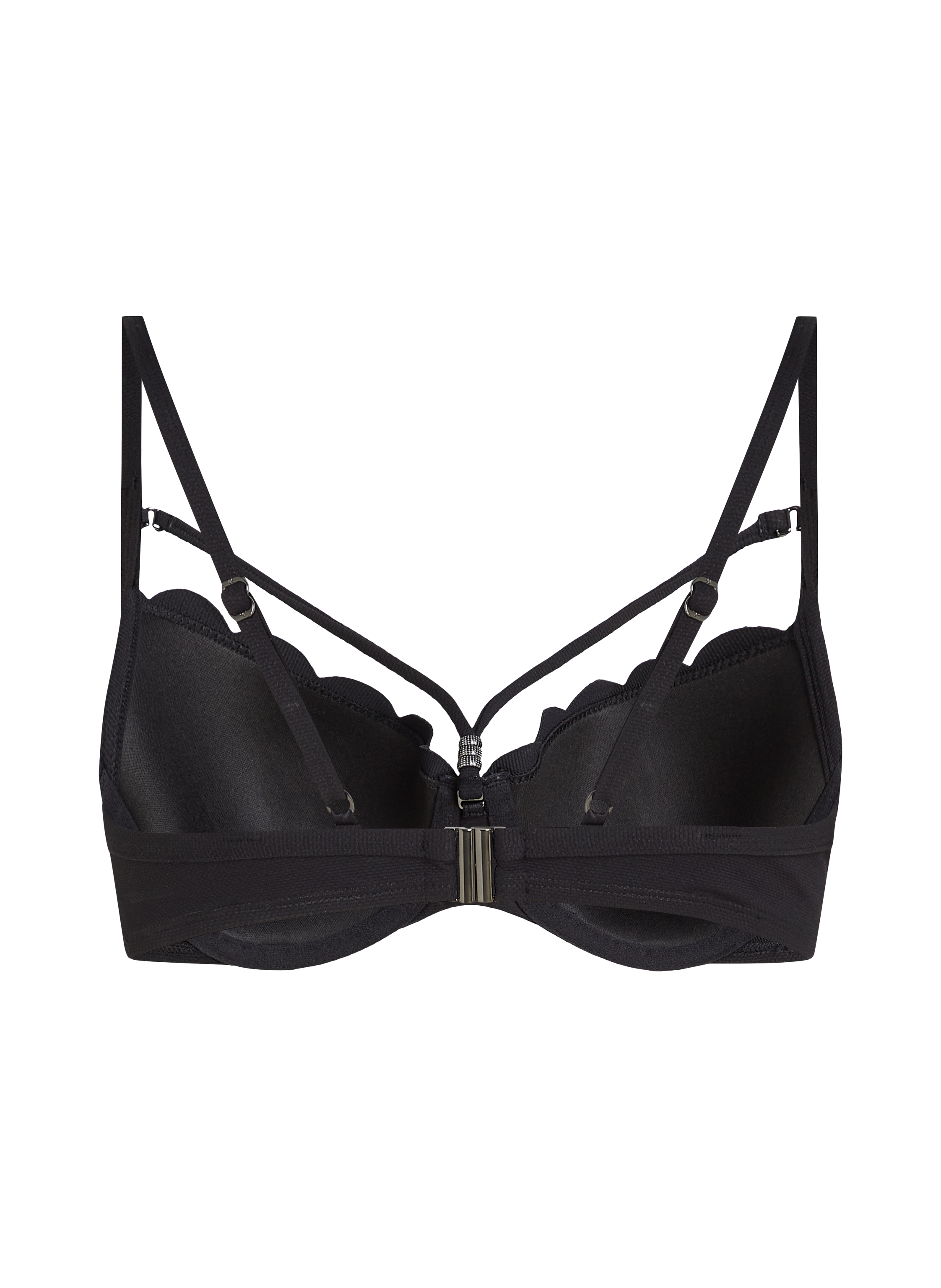 Scallop Padded Underwired Bikini Top, Black, main