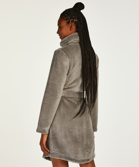 Zip Fleece Bathrobe, Grey