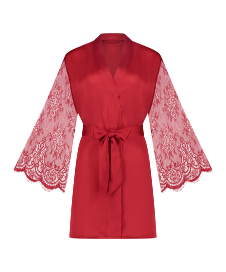 Satin Lace Kimono, Red