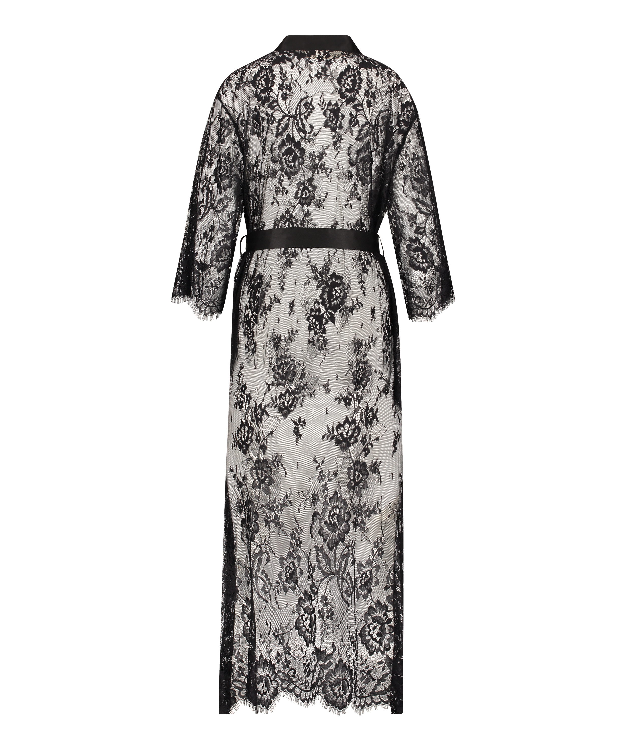 Long Allover Lace Kimono, Black, main