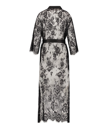 Long Allover Lace Kimono, Black
