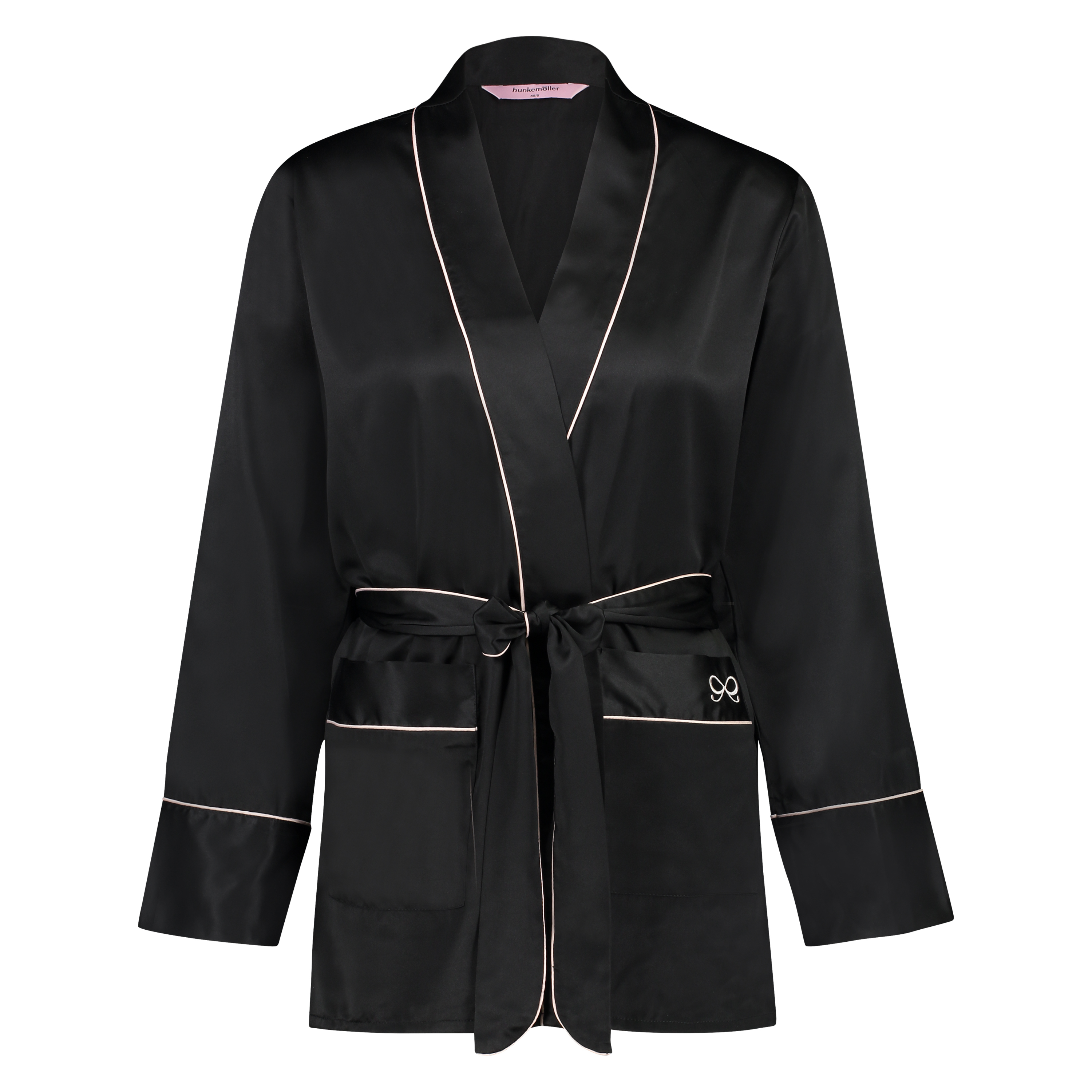 Satin Pyjama Jacket, Black, main