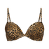 Leopard padded underwired bikini top, Brown