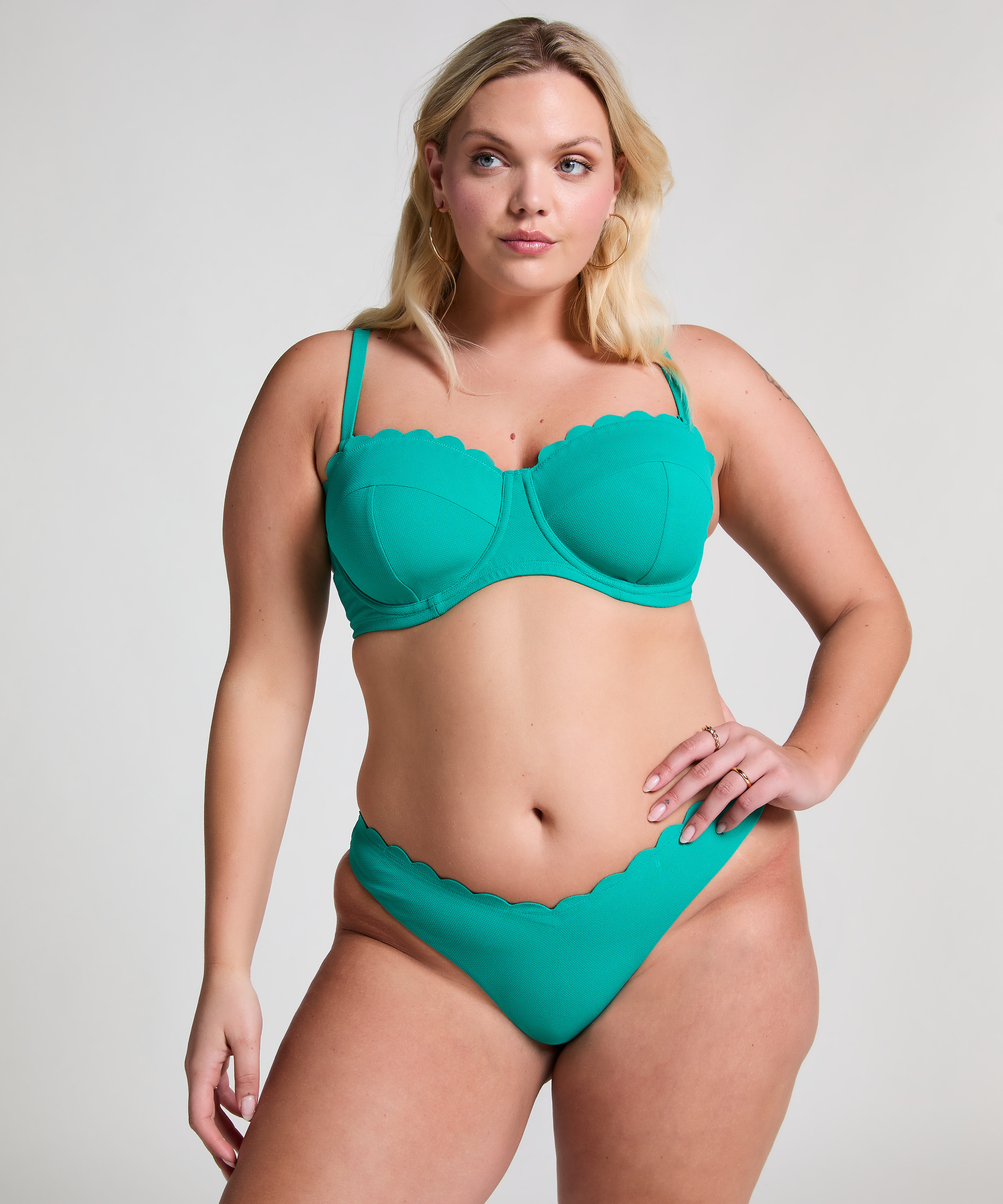 Scallop High-Leg Bikini Bottoms, Green, main