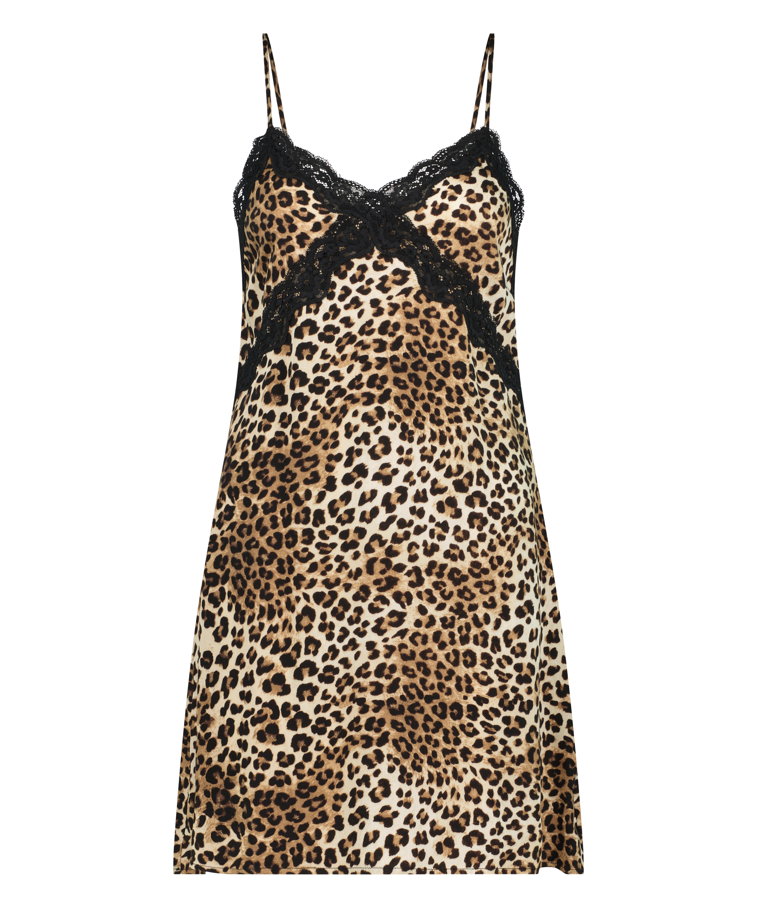 Satin Slip Dress, Black, main