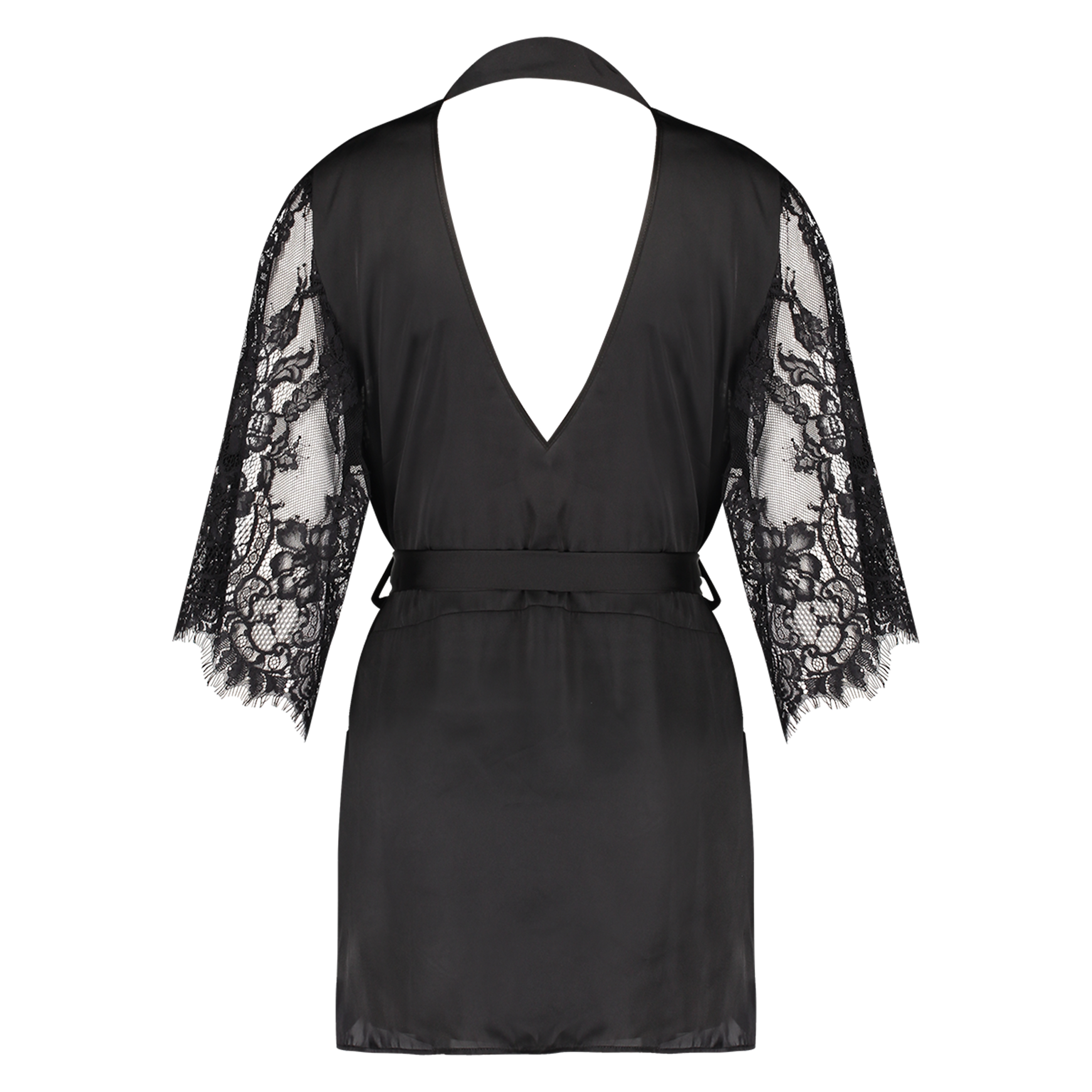 Satin Lace Flared Kimono, Black, main