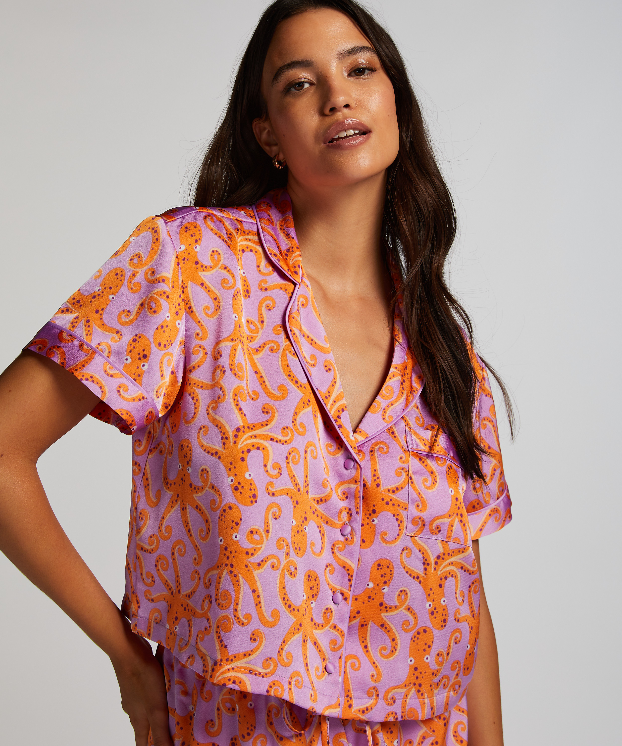 Satin Short-Sleeved Jacket, Purple, main