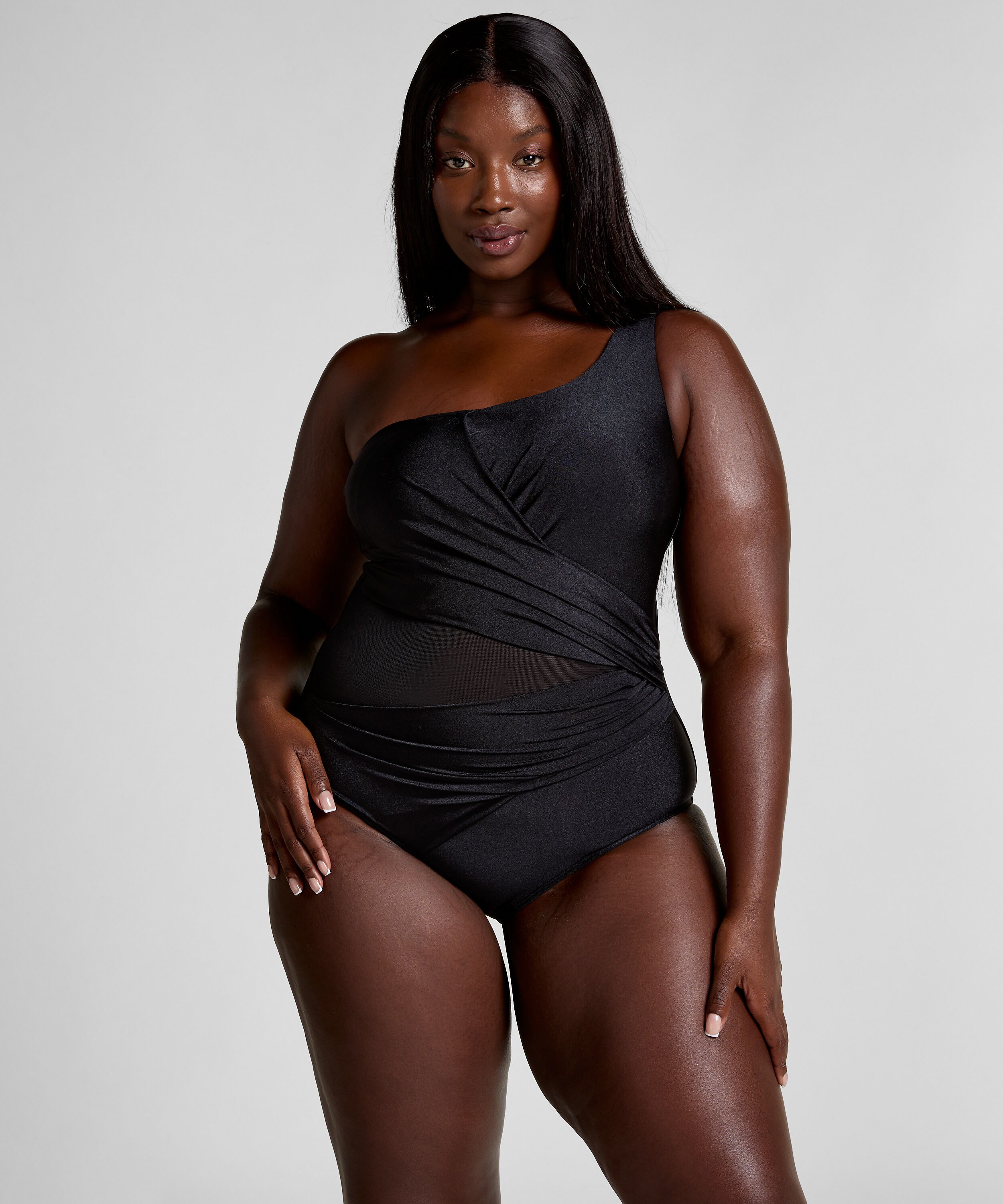 Shaping Shell Mesh Swimsuit, Black