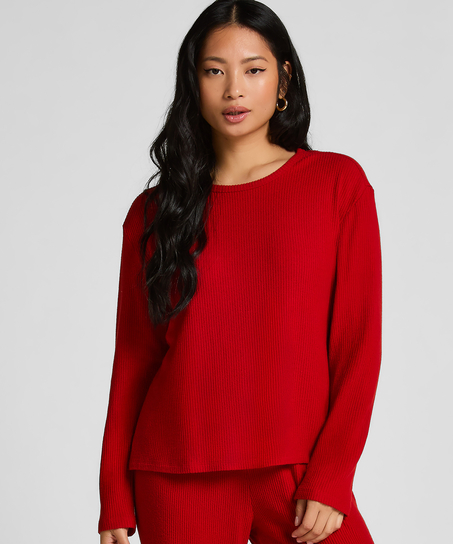 Jersey Long-Sleeved Pyjama Top, Red