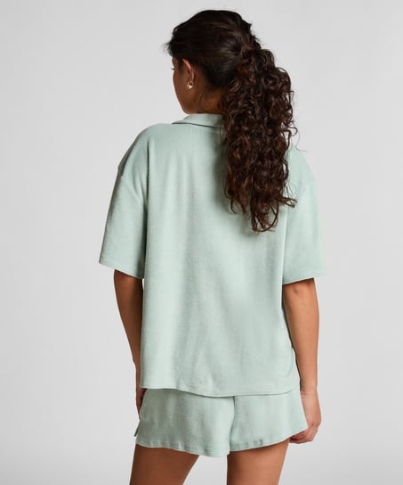 Towel Texture Button-Up Shirt, Green