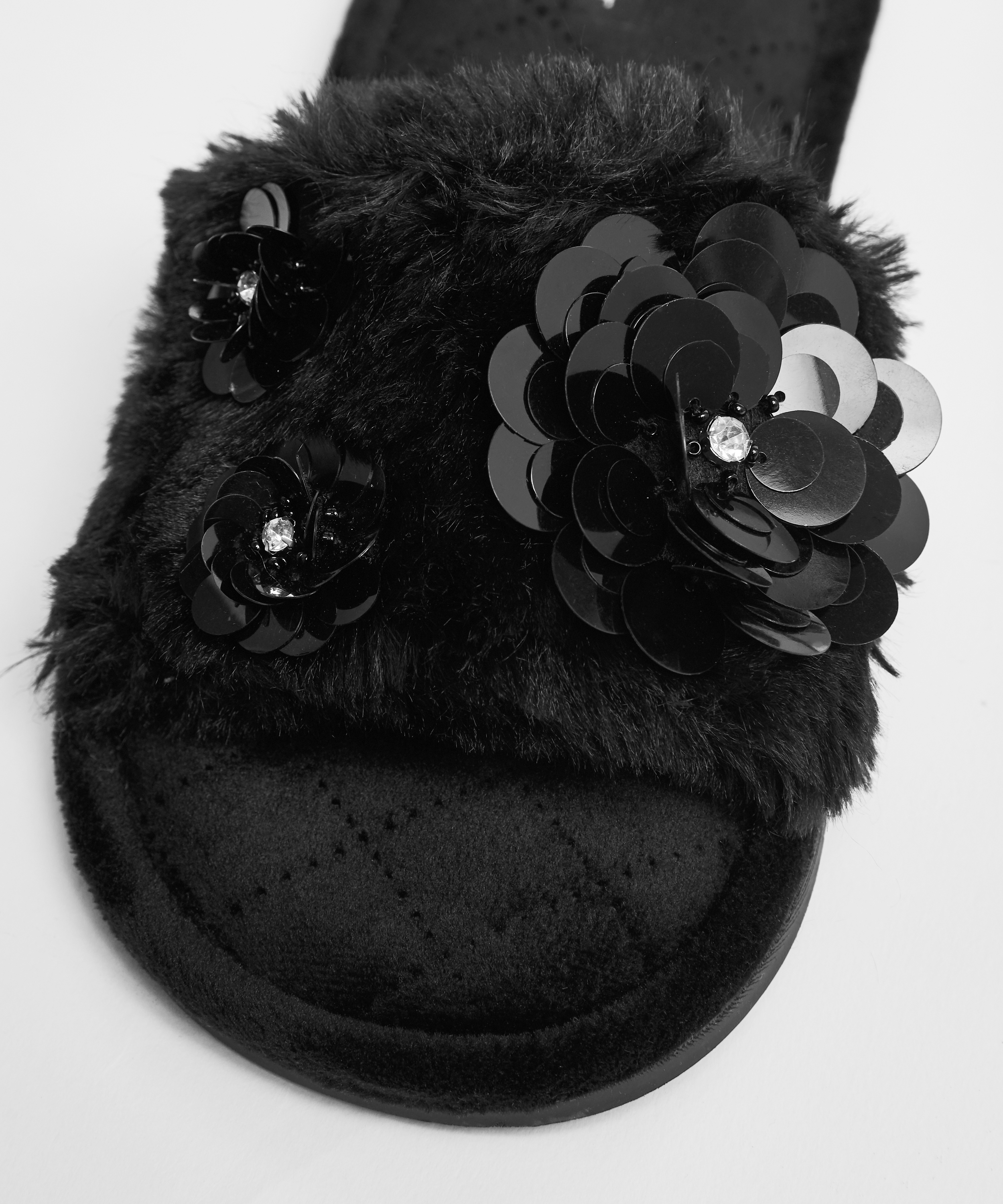 Floral slippers, Black, main
