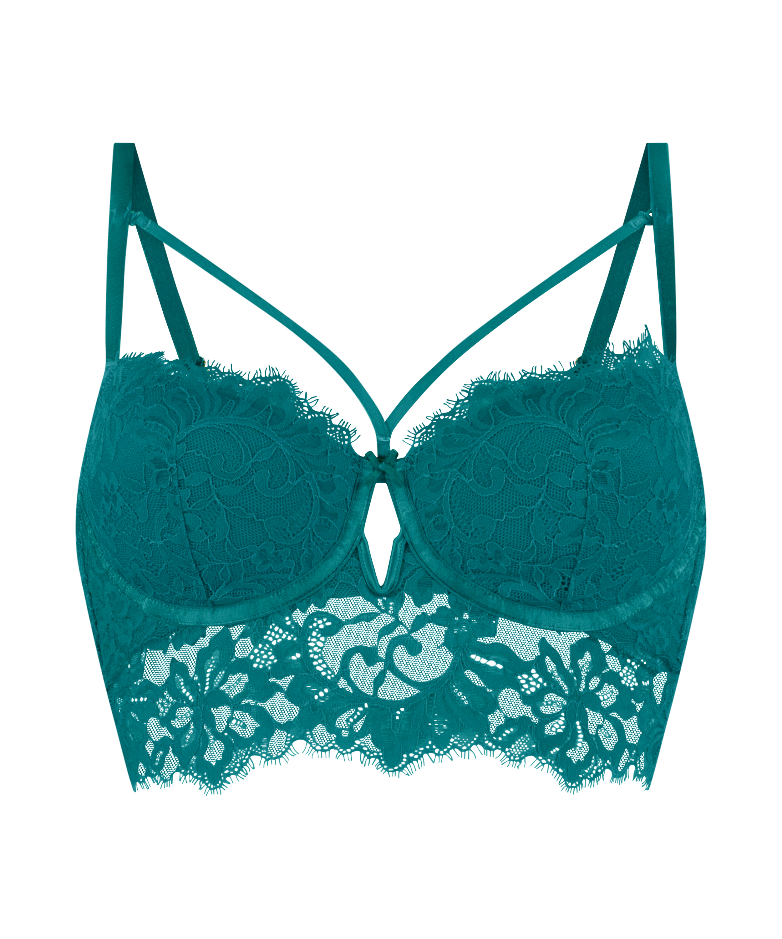 Isabella Padded Underwired Longline Bra, Green, main