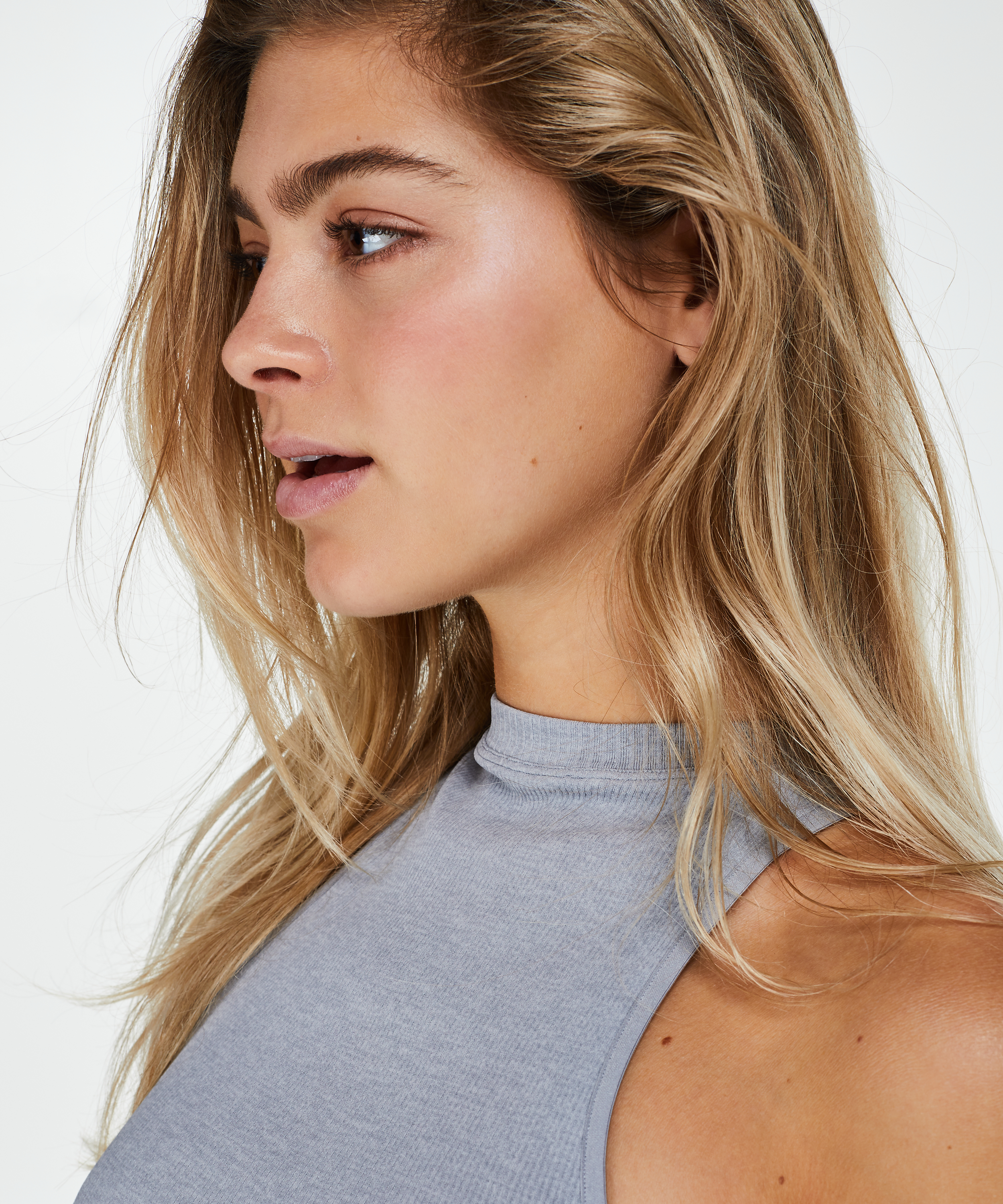 Seamless high neck rib top, Grey, main