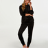 Velvet Long-Sleeved Pyjama Top, Black