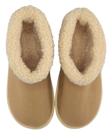 Faux Suede Slippers, Beige