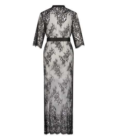 Long Allover Lace Kimono, Black