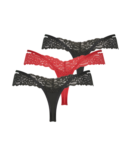 3-pack Willow Thong, Black