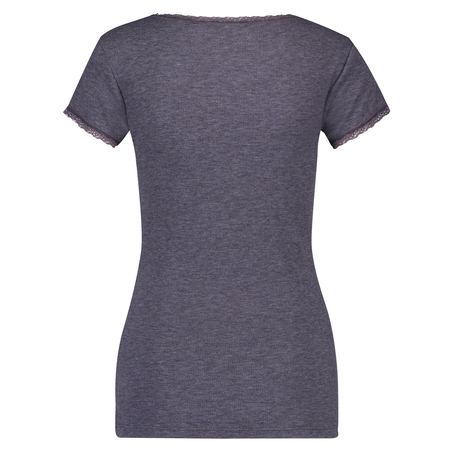 Ribbed Short-Sleeved V-Neck Pyjama Top, Grey