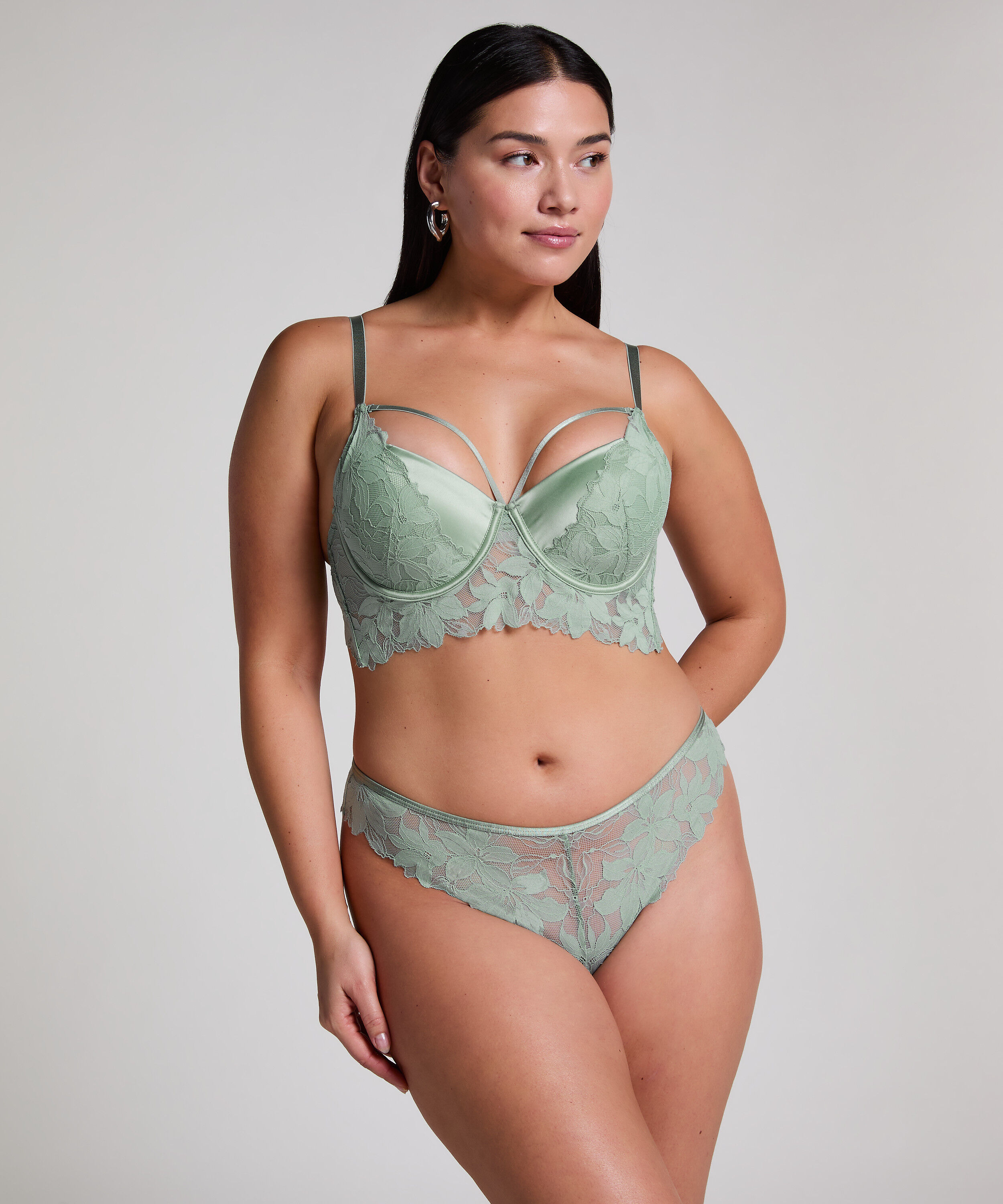Ingrid Padded Underwired Longline bra, Green