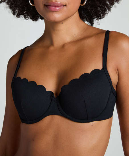 Scallop Padded Underwired Bikini Top, Black