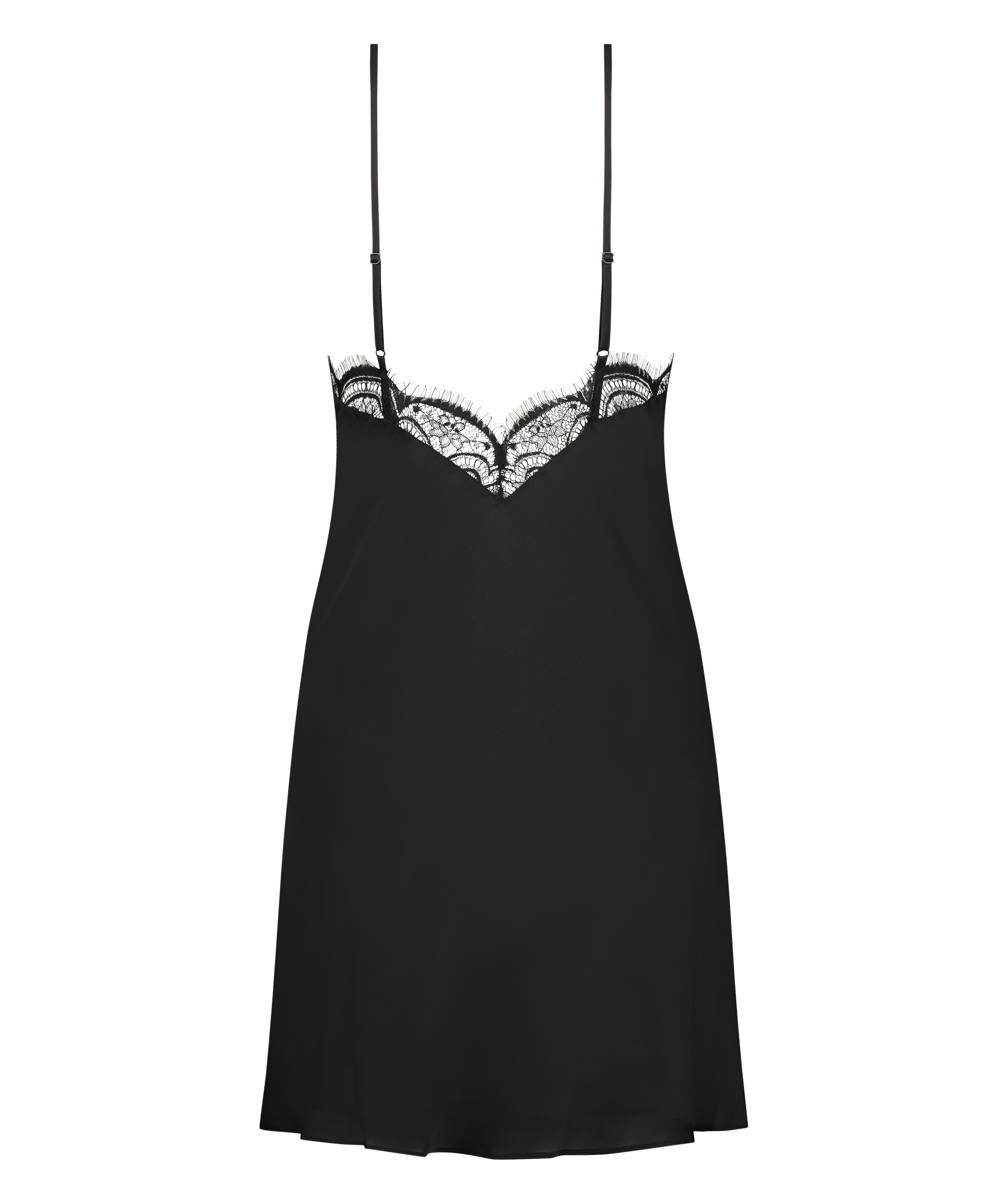 Satin Slip Dress, Black, main