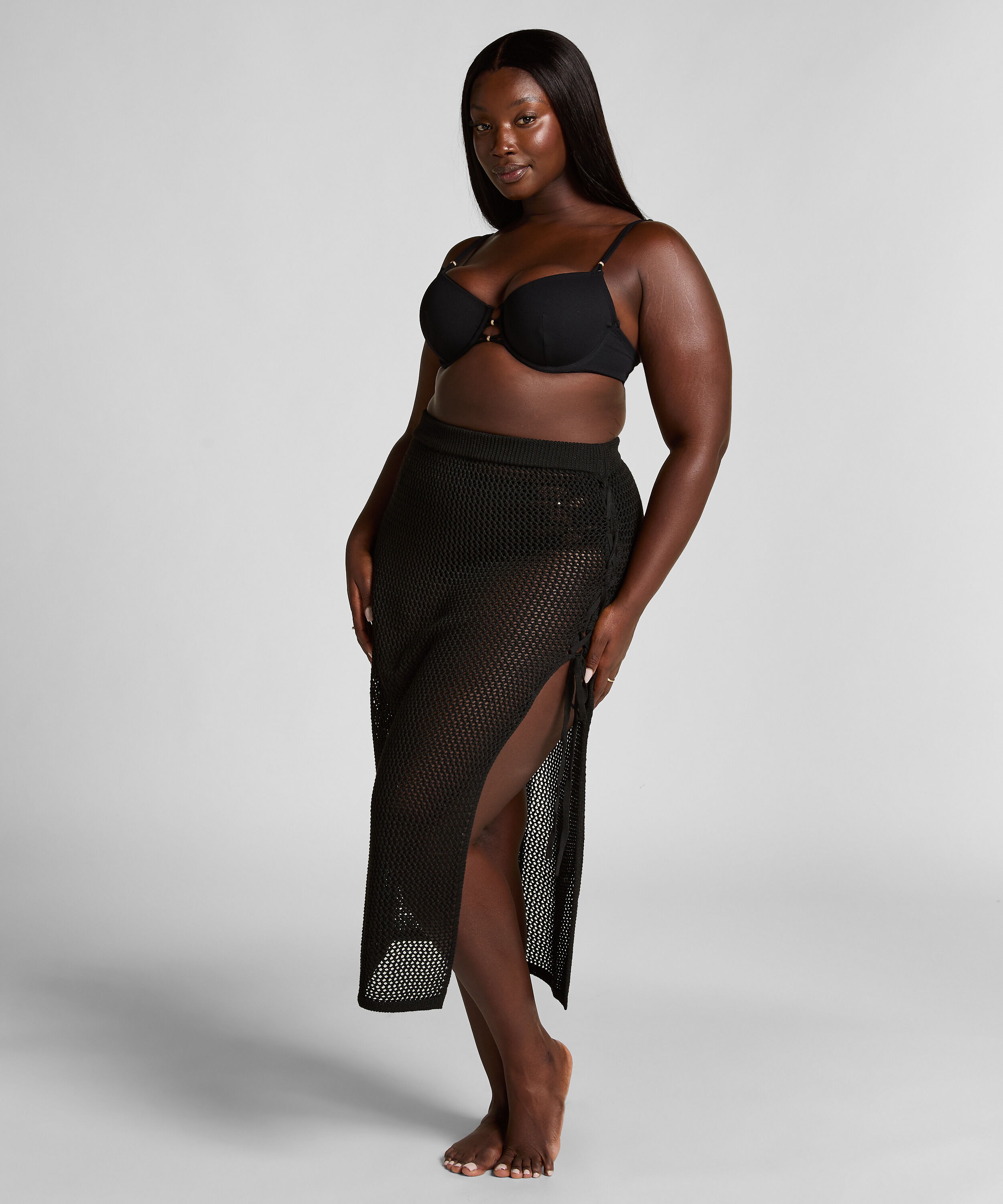 Crochet Midi Skirt, Black