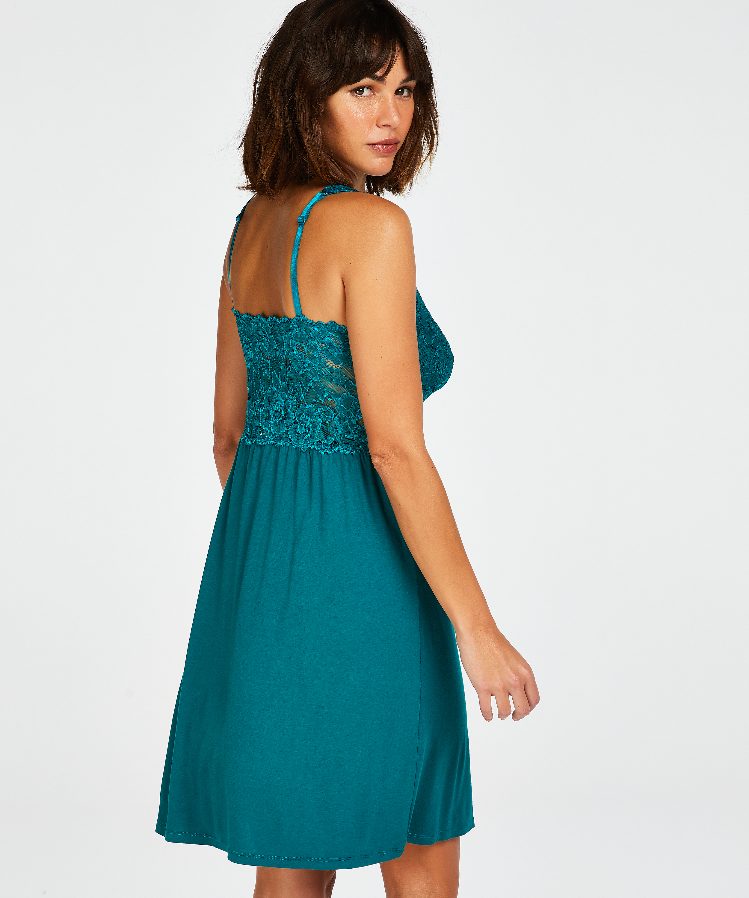 Modal Lace Slip Dress, Green, main