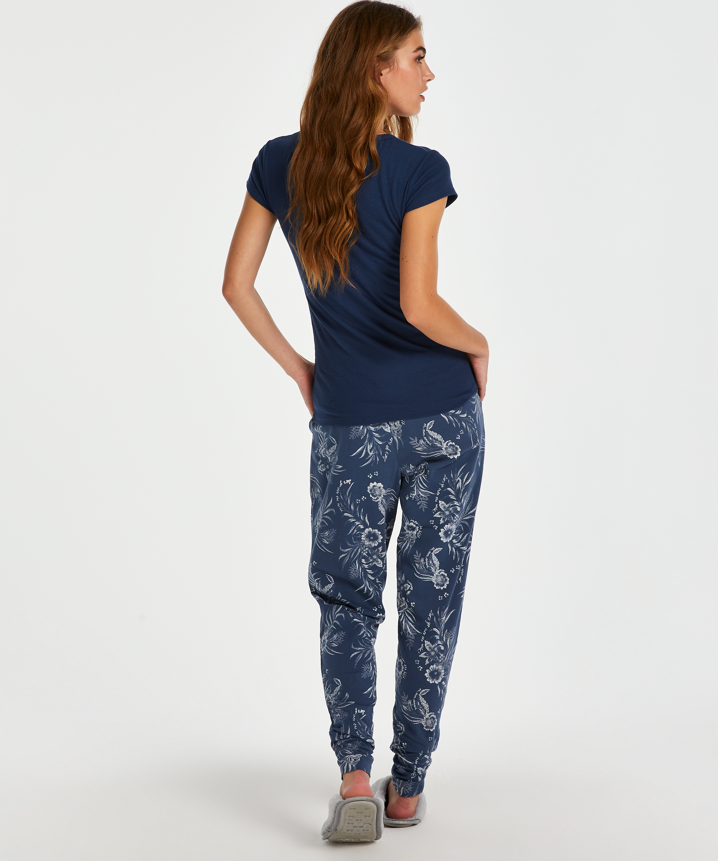 Short sleeve rib pyjama top., Blue, main