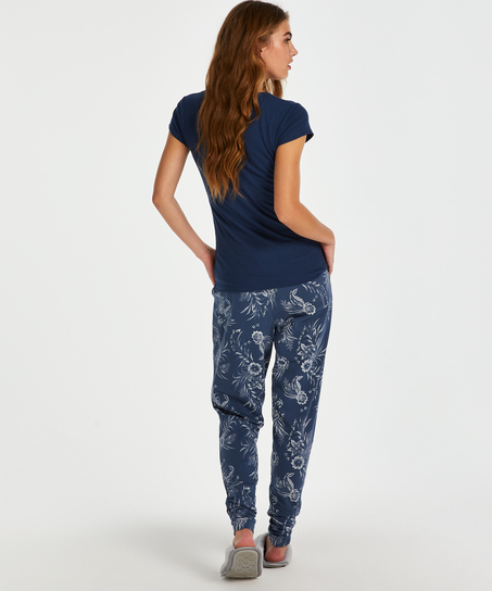 Short sleeve rib pyjama top., Blue