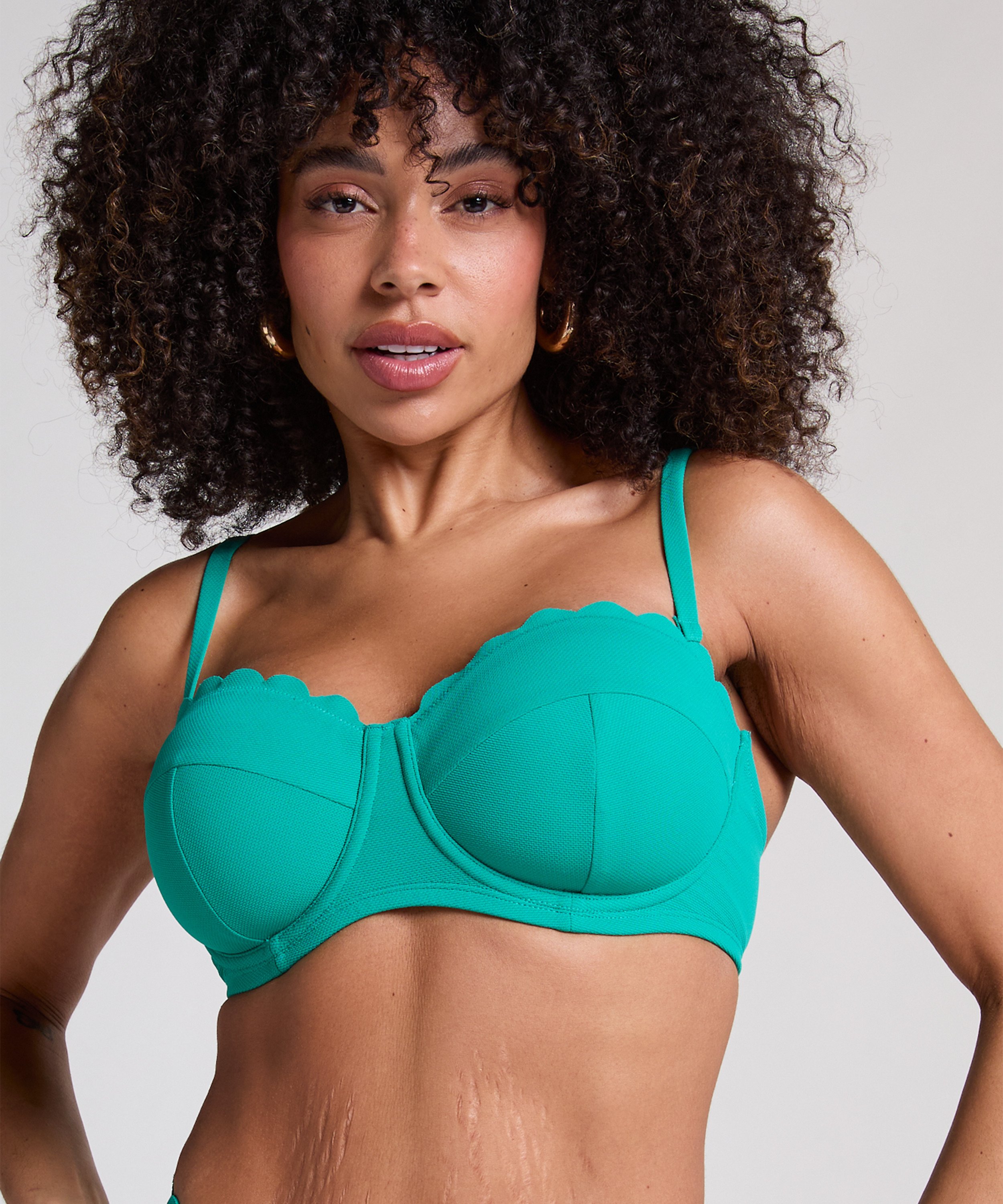 Scallop Padded Strapless Underwired Bikini Top Cup E +, Green, main