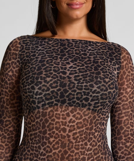 Tara Leopard Long Sleeved Body, Black