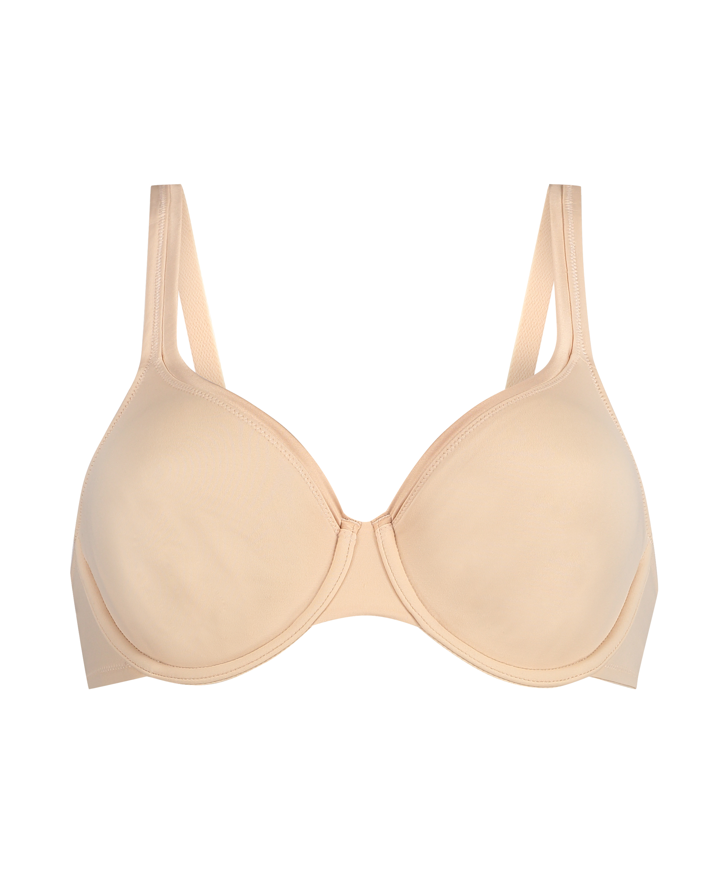 Satin Fleece Non-Padded Underwired Bra, Beige, main