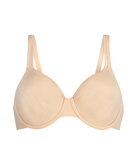Satin Fleece Non-Padded Underwired Bra, Beige