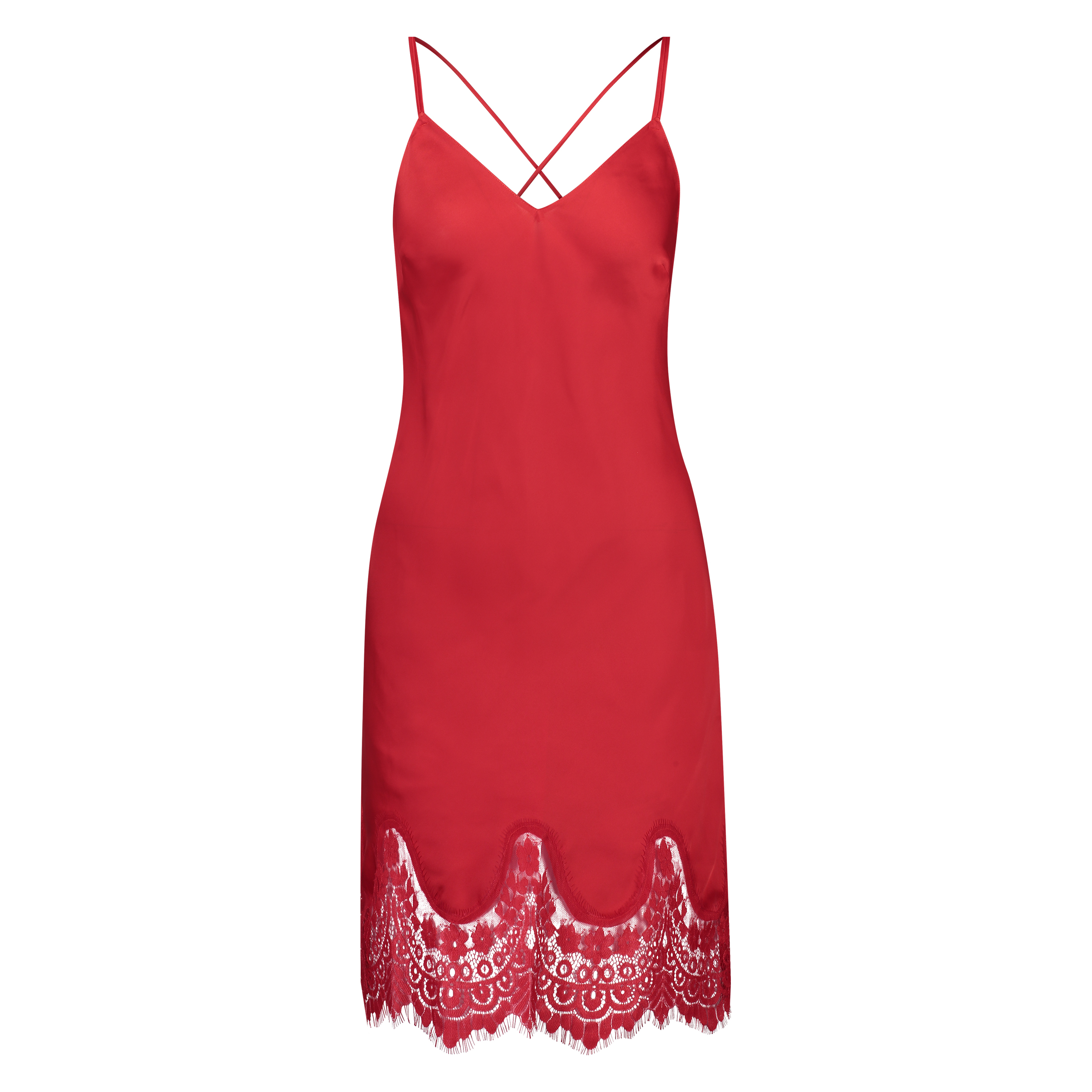 Lace Satin Slip Dress, Red, main