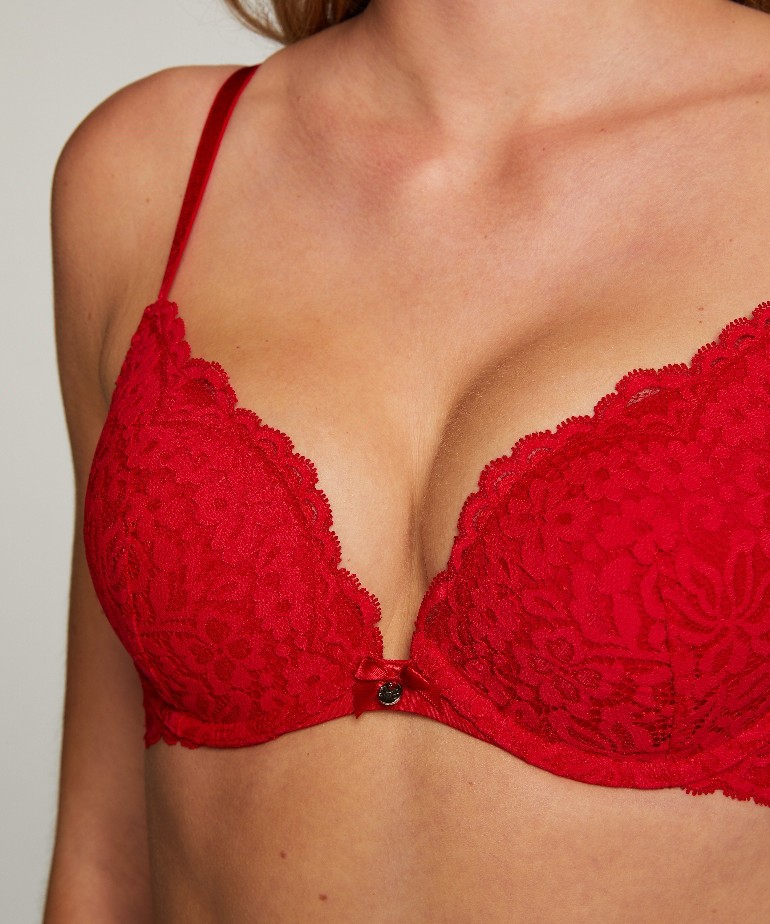 Rose padded push-up bra, Red, main
