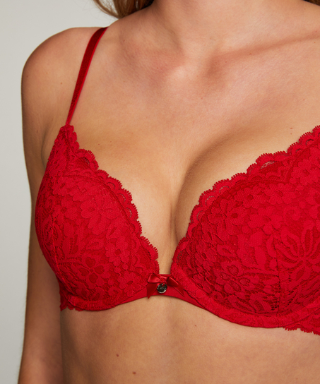 Rose padded push-up bra, Red