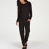 Waffle Placket Pyjama, Black