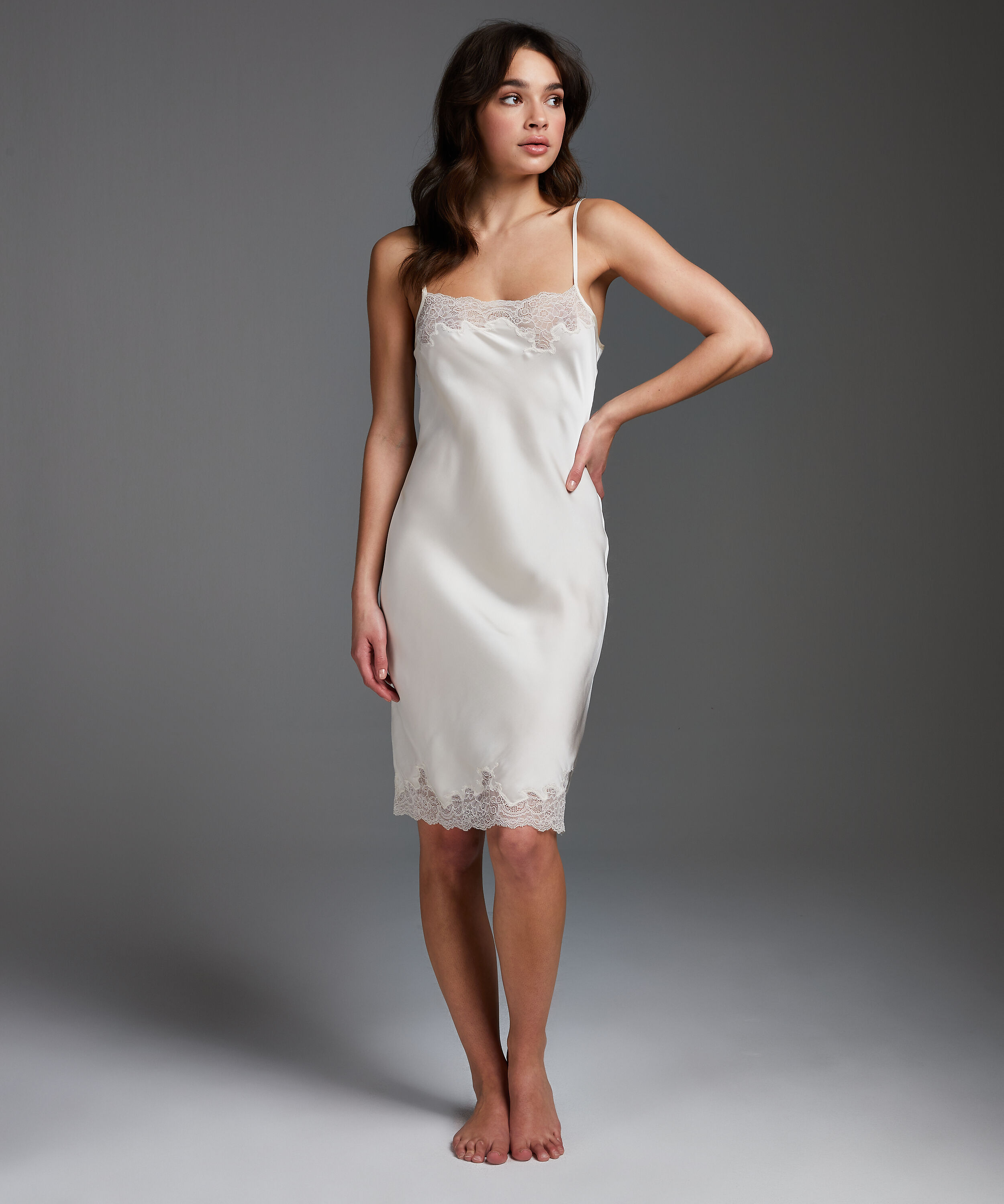 Satin Lace slip dress, Beige