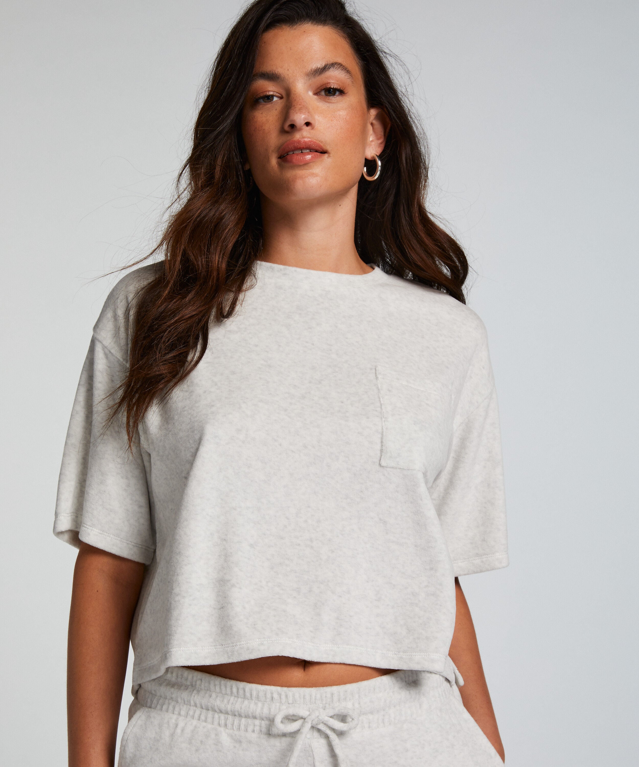 Short-sleeve velours top, Grey