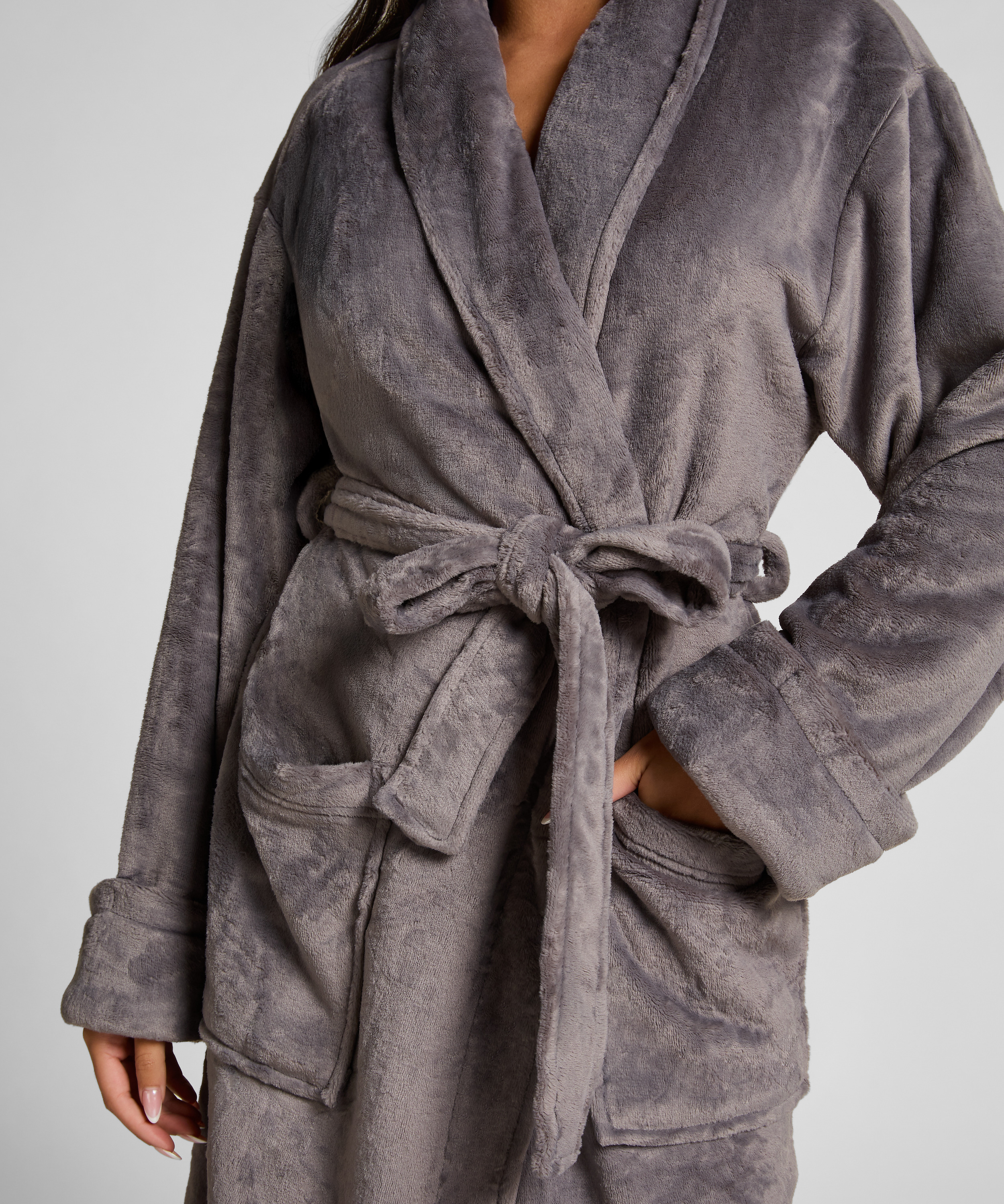Soft Fleece Bathrobe, Grey, main