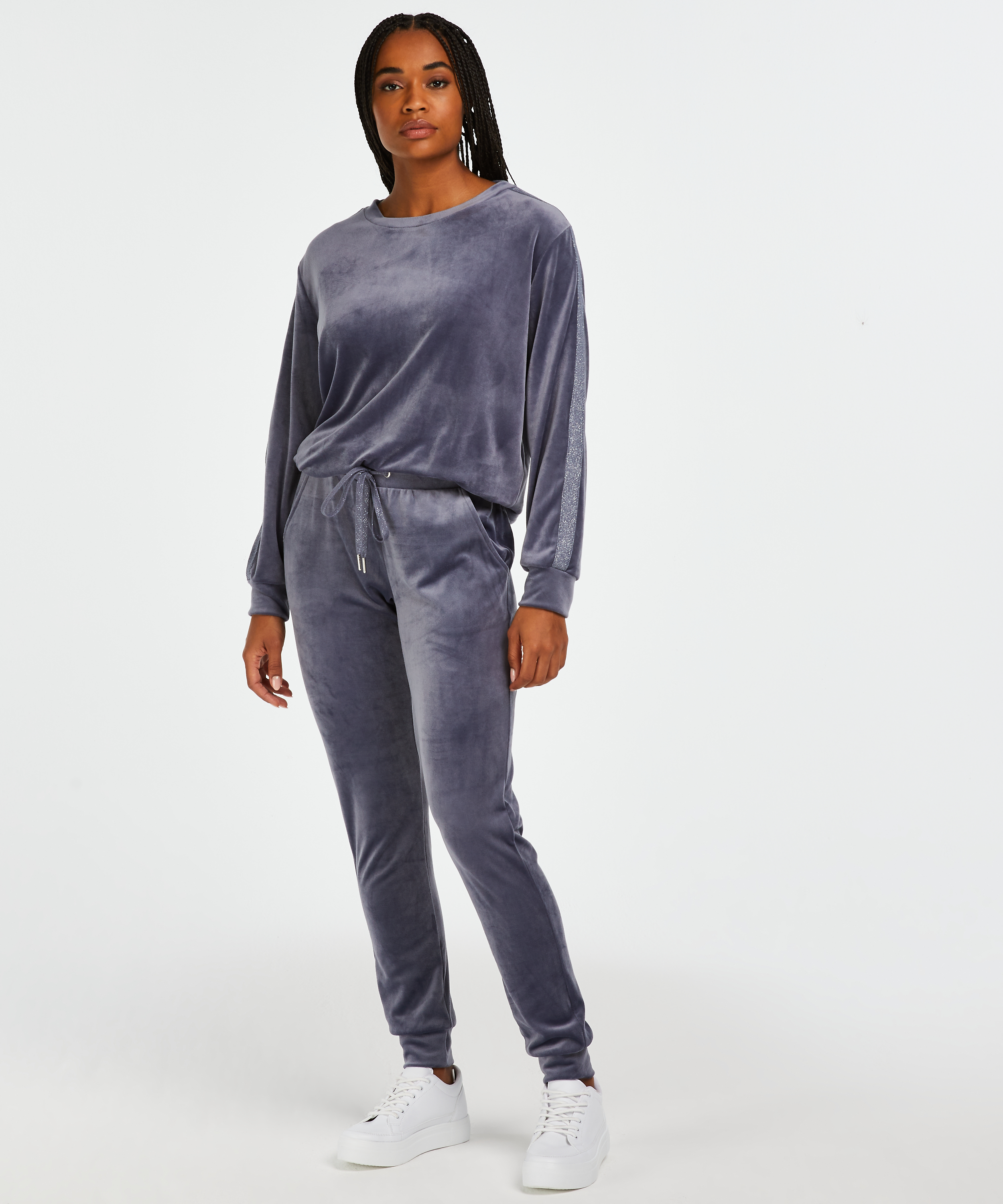 Velour Shimmer Tape Tall jogging bottoms, Grey, main