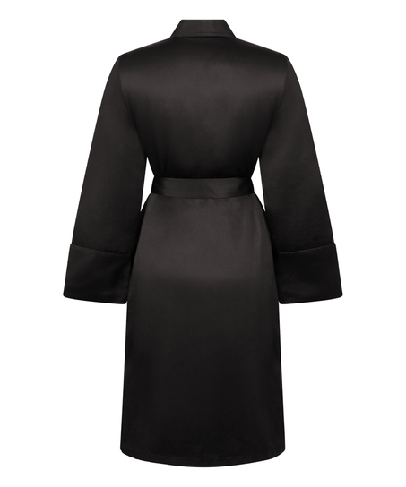 Satin Fleece Bathrobe, Black