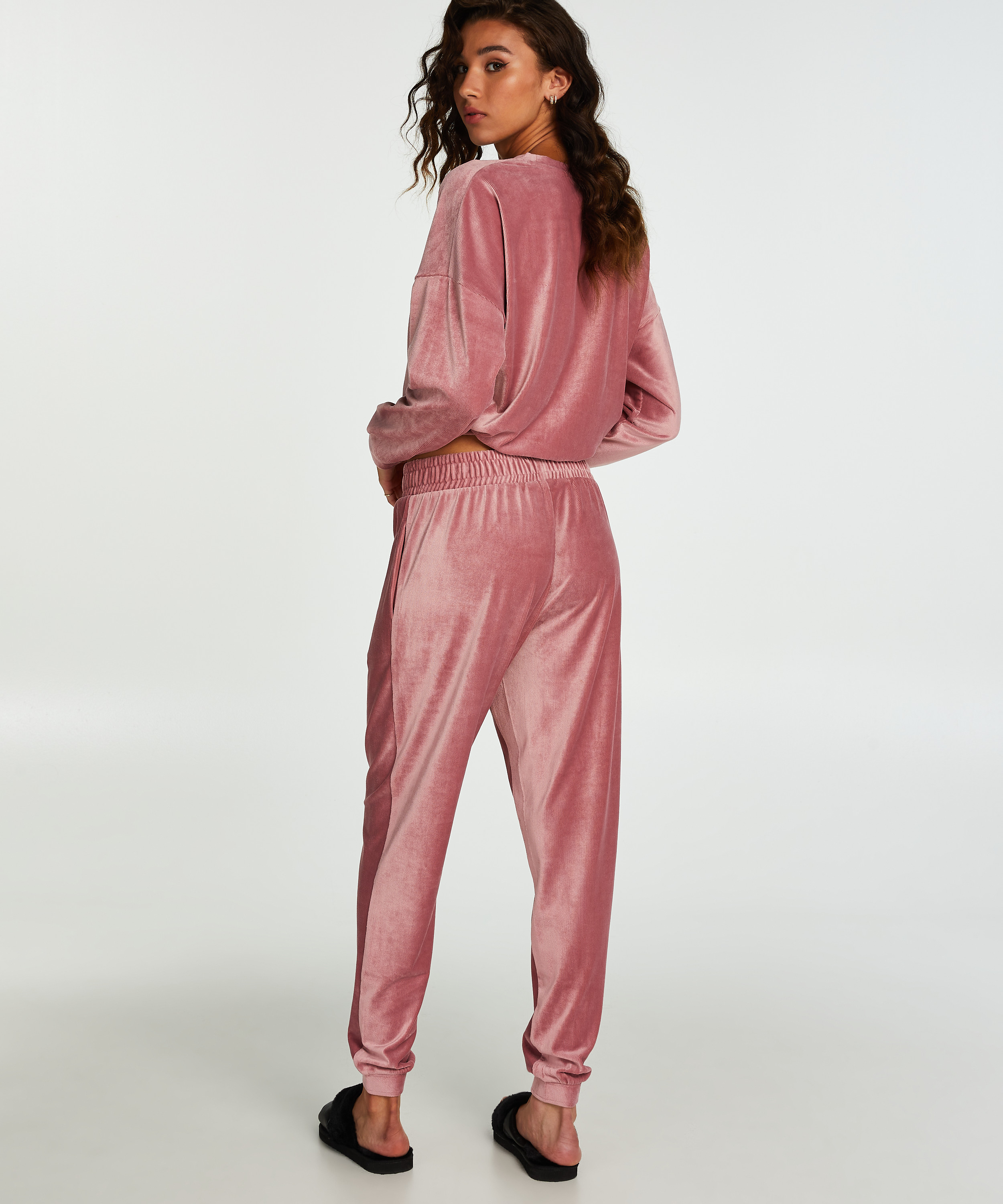 Velour Rib Jogging Pants, Pink, main
