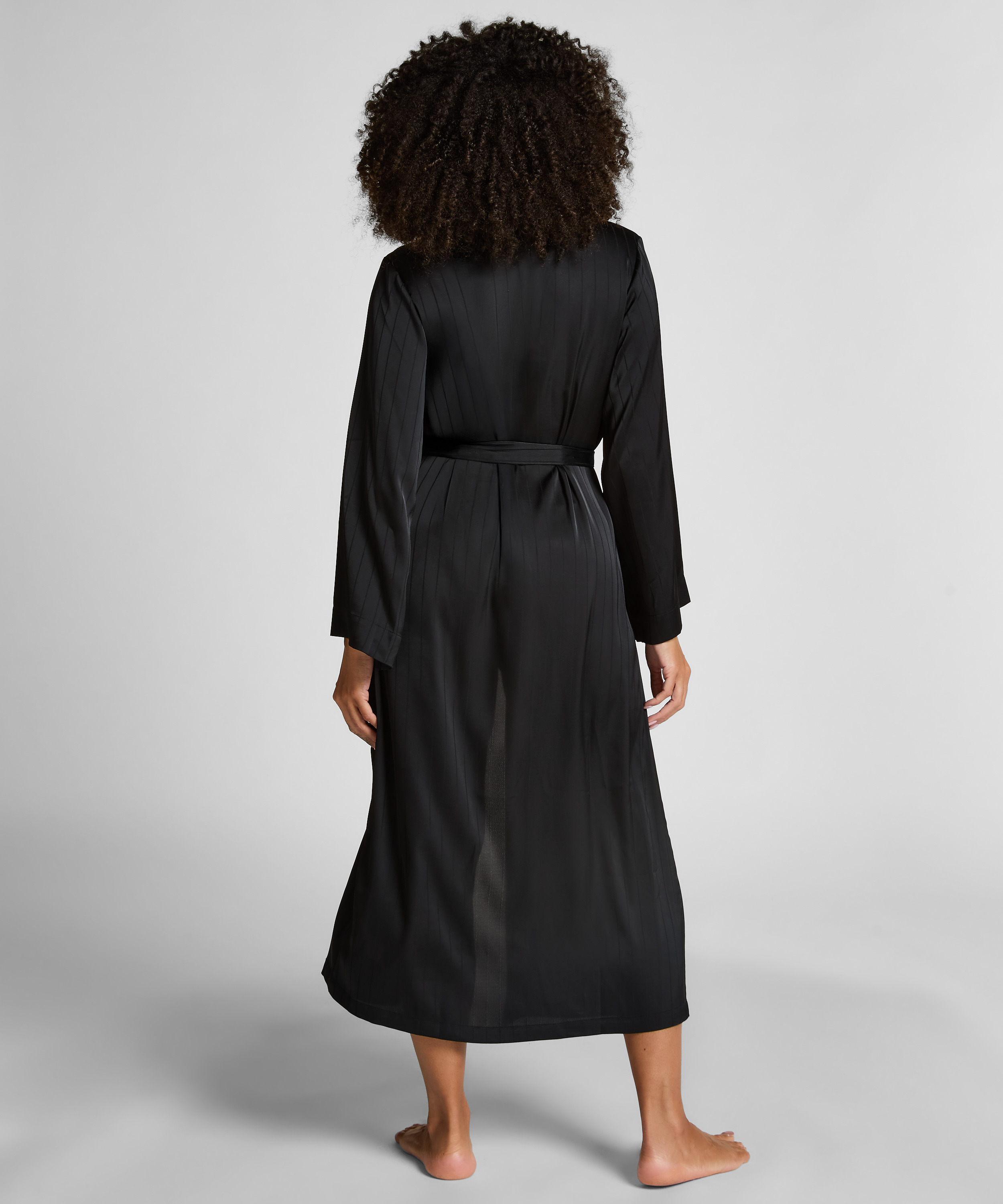 Satin Pinstripe Kimono, Black, main