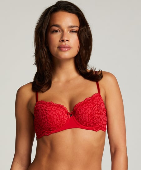 Rose Padded Underwired Bra, Red
