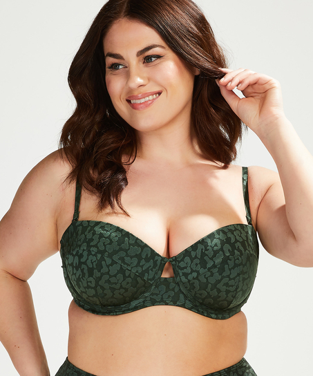 Tonal Leo padded underwired bikini top Cup E +, Green